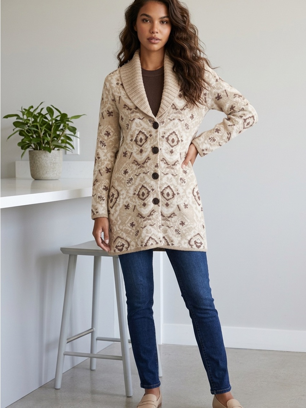 Chicos Sweater Womens 0 ( XS )Beige Soft Knit Cardigan